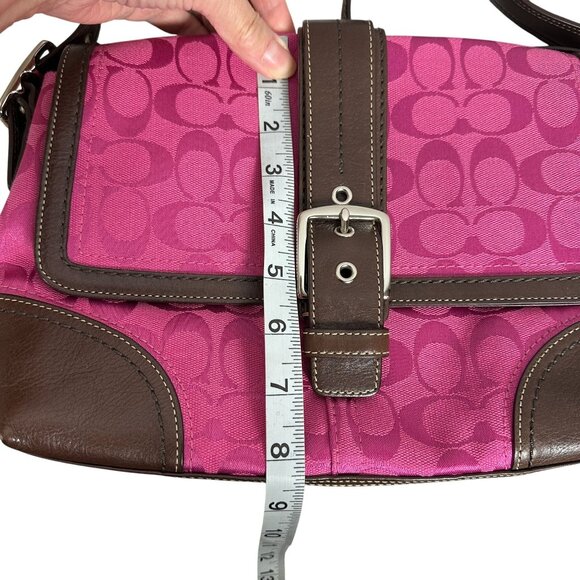 Coach Pink Hampton Signature C Canvas & Brown Leather Hobo Bag Y2K F13018 - Picture 12 of 13